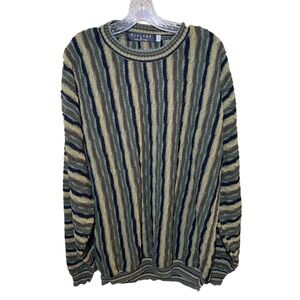 Protege Collection Mens LT VTG Vertical Stripe Crewneck Sweater Green Made USA‎